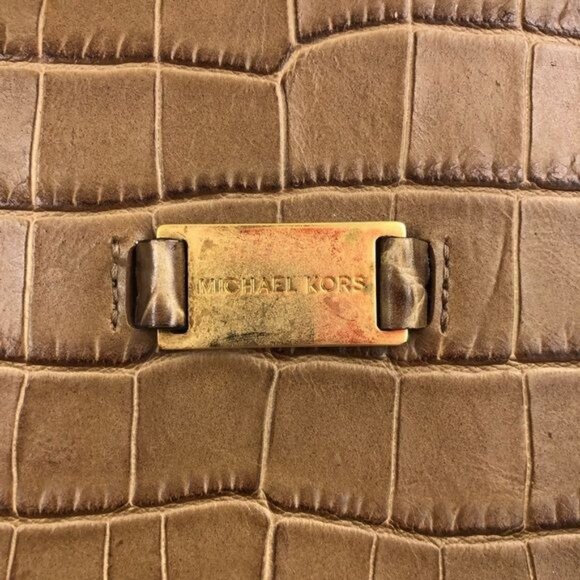 Michael Kors Gia Crocodile Embossed Leather Satchel in Barley - Picture 12 of 16